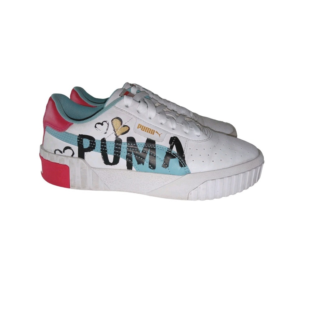 Puma Womens Sneakers Shoes White Blue Patchwork Lace Up Leather Low‎ Top Sz 5.5C